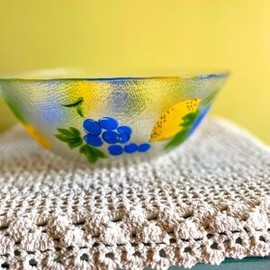 Vintage ARCOROC French Salad Bowl, reverse painted on textured glass.